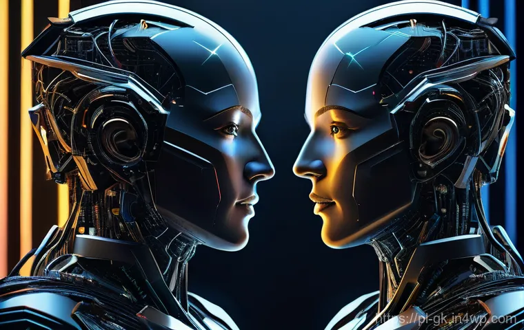 Transformer와 Graph Neural Networks의 관계 - A stunning, futuristic depiction of two advanced AI entities gracefully merging and collaborating. O...