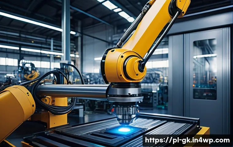 Transformer와 강화 학습의 최신 연구 - A futuristic industrial robot arm operating autonomously on a high-tech manufacturing line, equipped...
